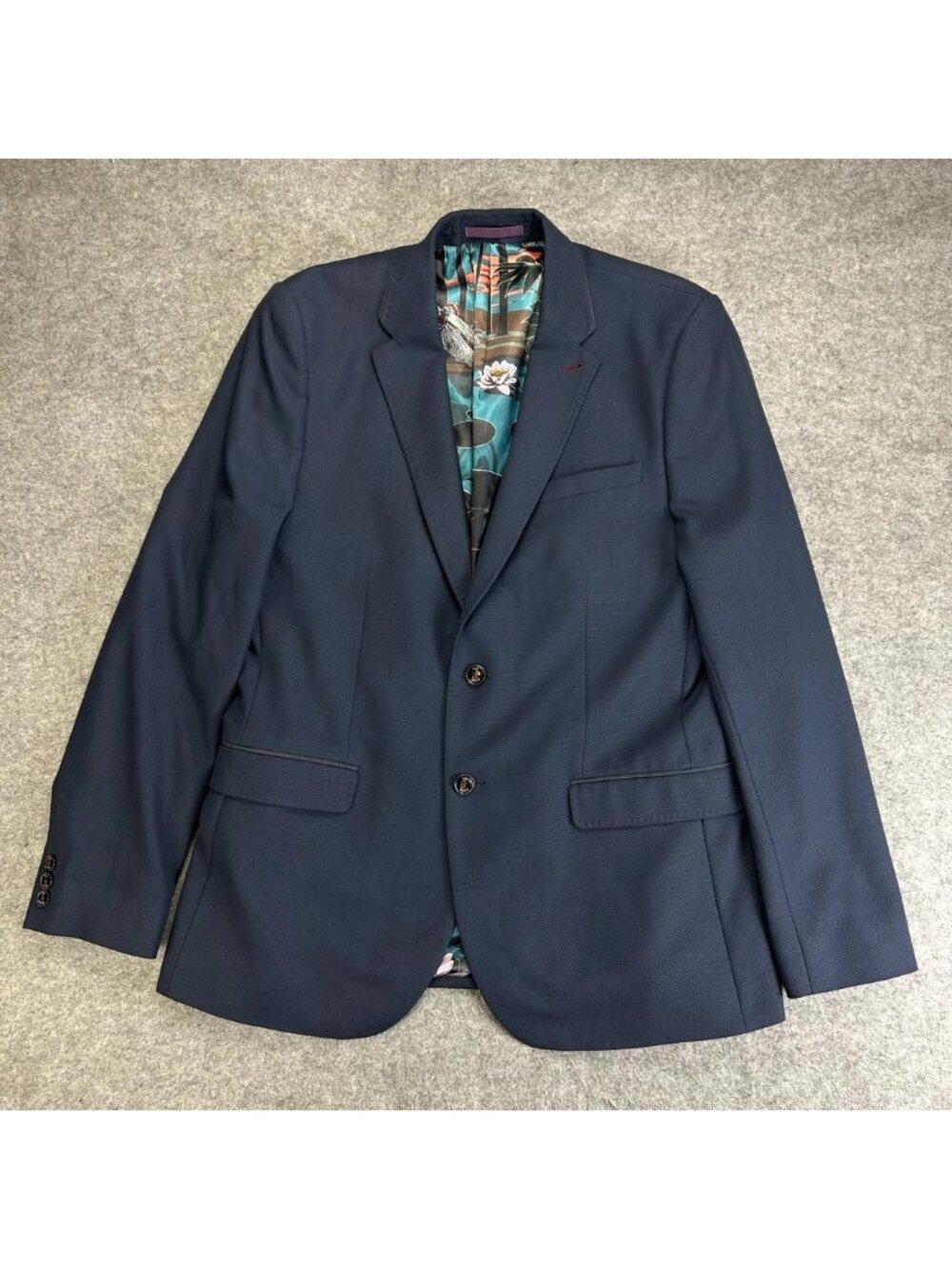 Ted Baker Cabrini Suit Jacket Mens 42 Navy Blue Floral Lining Single Breasted